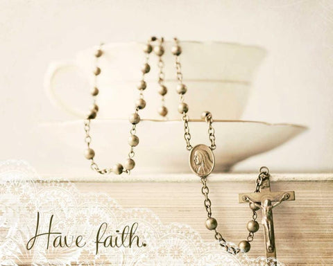 Pretty Teacup Have Faith Black Ornate Wood Framed Art Print with Double Matting by Susannah Tucker Photography