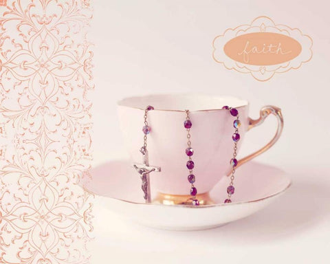 Pretty Teacup Faith Black Ornate Wood Framed Art Print with Double Matting by Susannah Tucker Photography