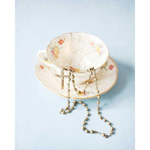 Pretty Teacup and Rosary 1 White Modern Wood Framed Art Print by Susannah Tucker Photography