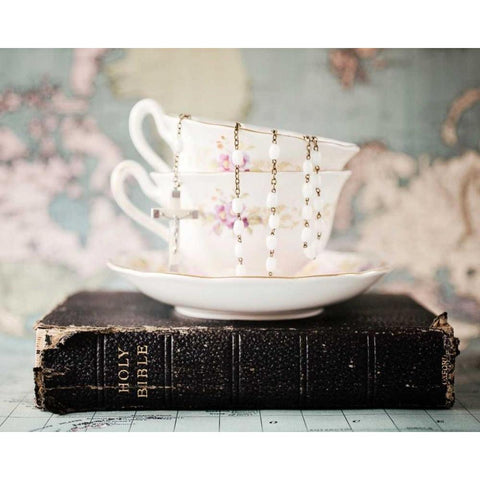 Pretty Teacup and Bible 1 Black Modern Wood Framed Art Print by Susannah Tucker Photography
