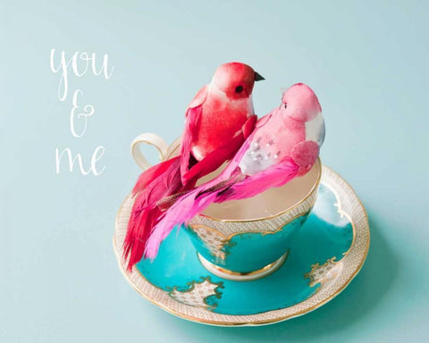 You and Me Love Birds White Modern Wood Framed Art Print with Double Matting by Susannah Tucker Photography