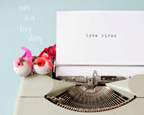 Love Story Love Birds White Modern Wood Framed Art Print with Double Matting by Susannah Tucker Photography