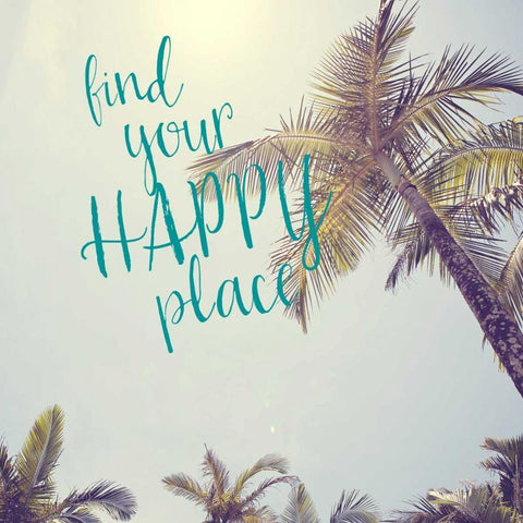 Happy Place Palm Trees White Modern Wood Framed Art Print with Double Matting by Susannah Tucker Photography