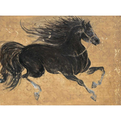 Gilded Stalion 1 Black Modern Wood Framed Art Print with Double Matting by Studio M