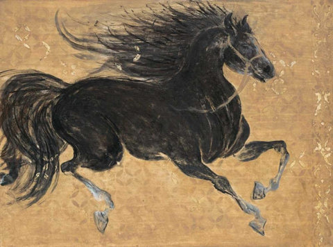 Gilded Stalion 1 White Modern Wood Framed Art Print with Double Matting by Studio M