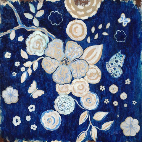Blue Chinoserie Garden2 Black Modern Wood Framed Art Print by Studio M
