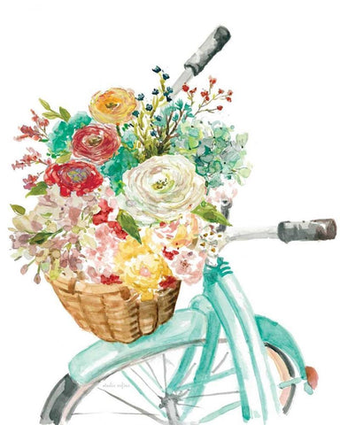 Basket and Bike White Modern Wood Framed Art Print with Double Matting by Studio Rofino