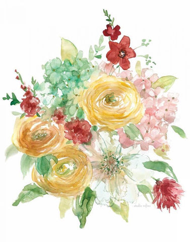 Vintage Style Bouquet White Modern Wood Framed Art Print with Double Matting by Studio Rofino