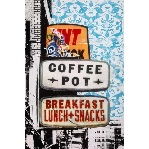 Urban Collage Cafe Black Modern Wood Framed Art Print with Double Matting by Fainelli, Deanna