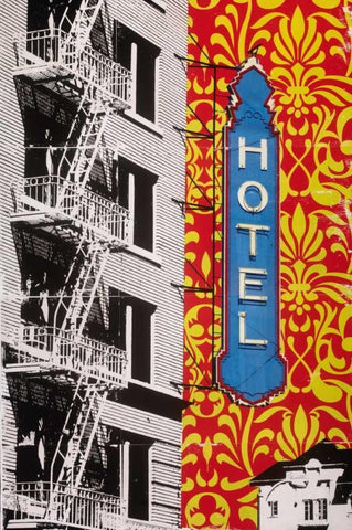 Urban Collage Hotel White Modern Wood Framed Art Print with Double Matting by Fainelli, Deanna