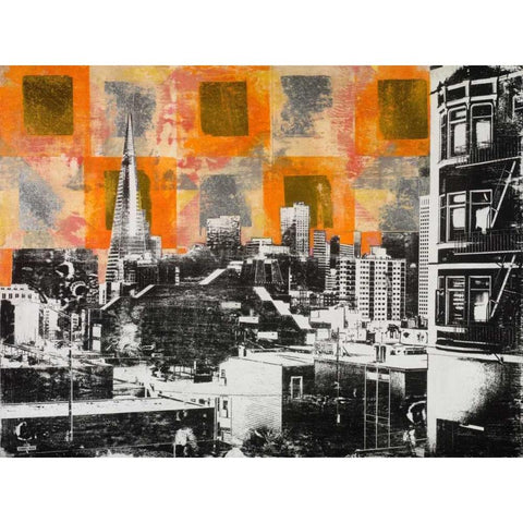 Urban Collage Skyline Black Modern Wood Framed Art Print with Double Matting by Fainelli, Deanna