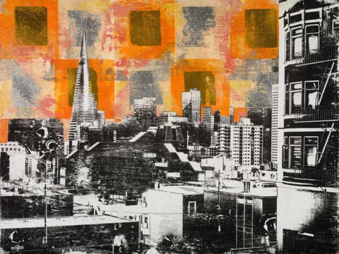 Urban Collage Skyline White Modern Wood Framed Art Print with Double Matting by Fainelli, Deanna