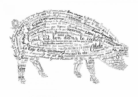 As The French Say-Pig Black Ornate Wood Framed Art Print with Double Matting by De Lauzun, Marion
