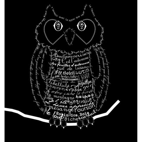 French Owl Black White Modern Wood Framed Art Print by De Lauzun, Marion