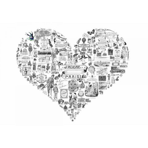 Vintage Paris Heart White Modern Wood Framed Art Print by De Lauzun, Marion