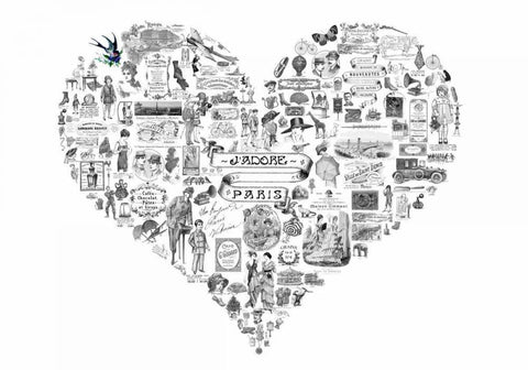 Vintage Paris Heart White Modern Wood Framed Art Print with Double Matting by De Lauzun, Marion