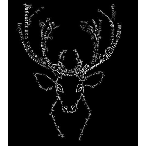 French Stag Black Black Modern Wood Framed Art Print with Double Matting by De Lauzun, Marion
