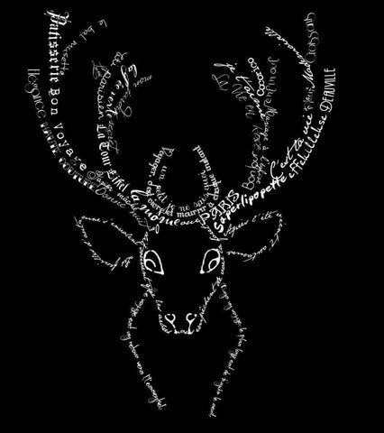 French Stag Black White Modern Wood Framed Art Print with Double Matting by De Lauzun, Marion