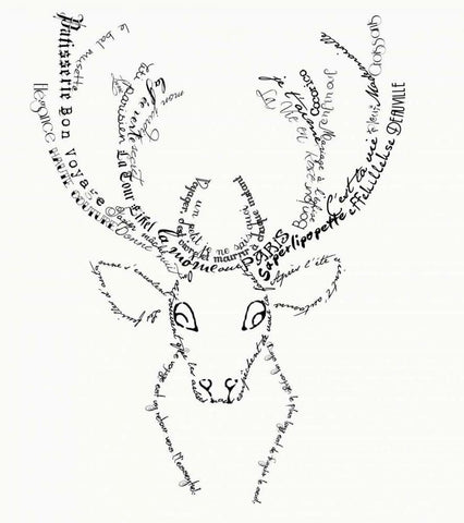 French Stag Black Ornate Wood Framed Art Print with Double Matting by De Lauzun, Marion