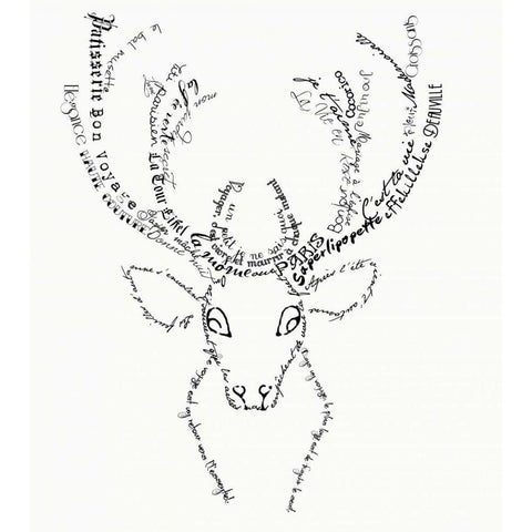French Stag White Modern Wood Framed Art Print by De Lauzun, Marion