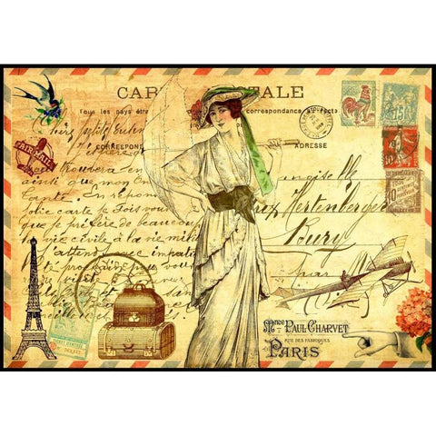 Vintage Paris Postcard Mademoiselle White Modern Wood Framed Art Print by De Lauzun, Marion