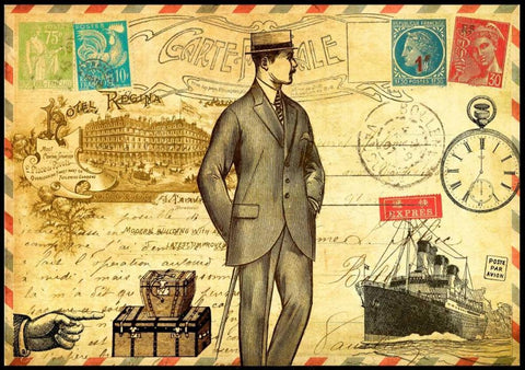 Vintage Paris Postcard Monsieur White Modern Wood Framed Art Print with Double Matting by De Lauzun, Marion