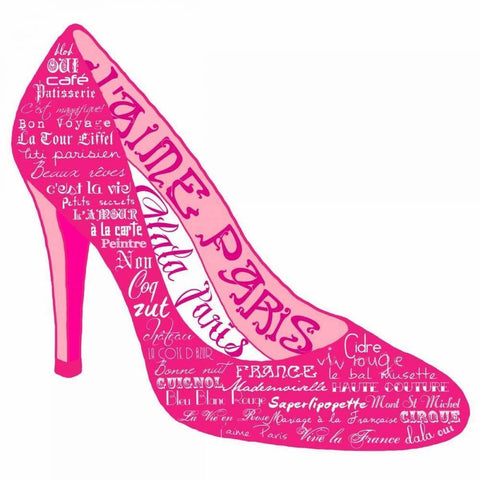 Pink Paris Shoe Black Modern Wood Framed Art Print by De Lauzun, Marion