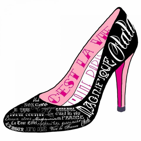 Black Paris Shoe White Modern Wood Framed Art Print with Double Matting by De Lauzun, Marion