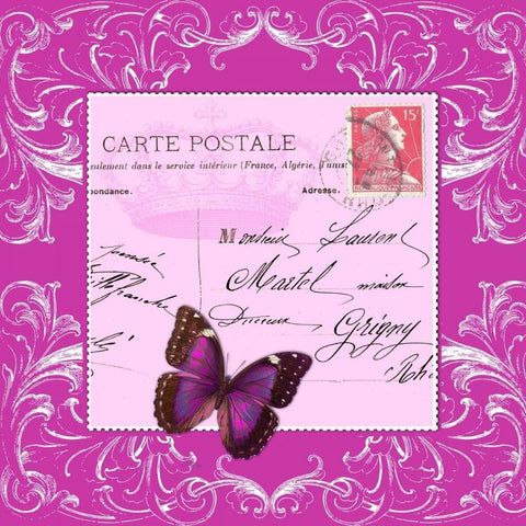 Butterfly Carte Postale Pink White Modern Wood Framed Art Print by De Lauzun, Marion