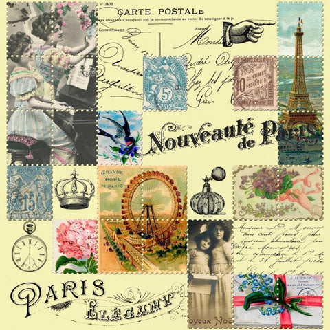 French Stamps Yellow Black Modern Wood Framed Art Print by De Lauzun, Marion