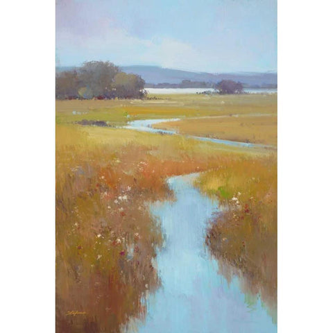 Misty River Black Modern Wood Framed Art Print with Double Matting by Stefano