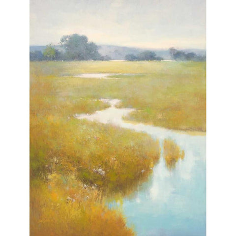 Misty Stream White Modern Wood Framed Art Print by Stefano