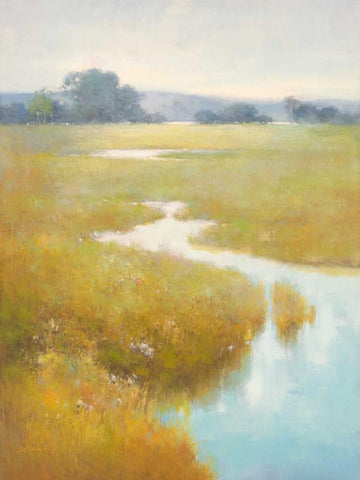 Misty Stream White Modern Wood Framed Art Print with Double Matting by Stefano