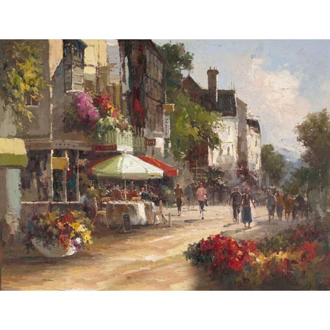 Street Side Cafe Black Modern Wood Framed Art Print by Stefano