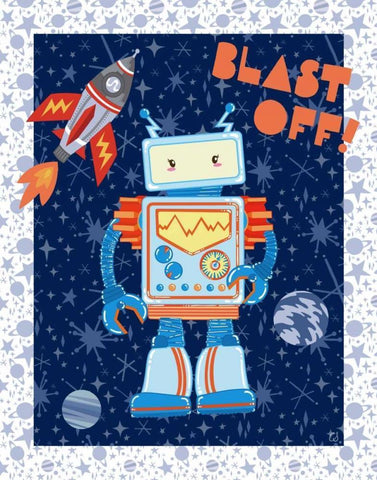Blast Off Robot Black Ornate Wood Framed Art Print with Double Matting by Skapriwsky, Christina