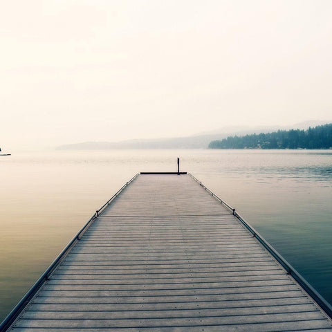 Pier At The Lake White Modern Wood Framed Art Print by Dickinson, Robin