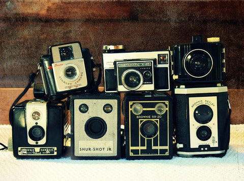 Vintage Camera Collection White Modern Wood Framed Art Print with Double Matting by Dickinson, Robin