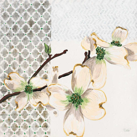 New Moroccan Flowering Branch White Modern Wood Framed Art Print with Double Matting by Walela R.