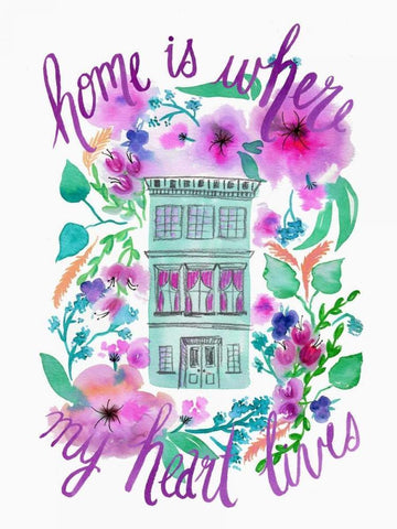Home Is Where My Heart Is White Modern Wood Framed Art Print with Double Matting by Esther Bley Designs