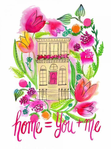 Home = You + Me White Modern Wood Framed Art Print with Double Matting by Esther Bley Designs