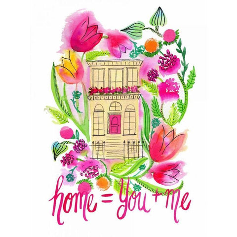 Home = You + Me Black Modern Wood Framed Art Print by Esther Bley Designs