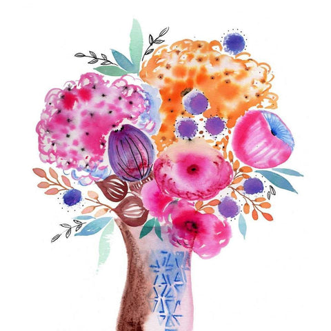 Fun Bouquet White Modern Wood Framed Art Print by Esther Bley Designs