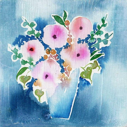 True Blue Bouquet Gold Ornate Wood Framed Art Print with Double Matting by Esther Bley Designs
