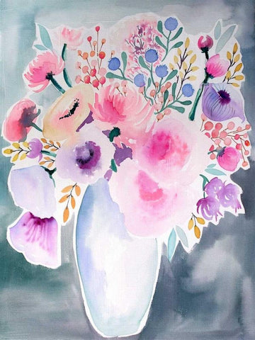 Spring Showers Bouquet White Modern Wood Framed Art Print with Double Matting by Esther Bley Designs