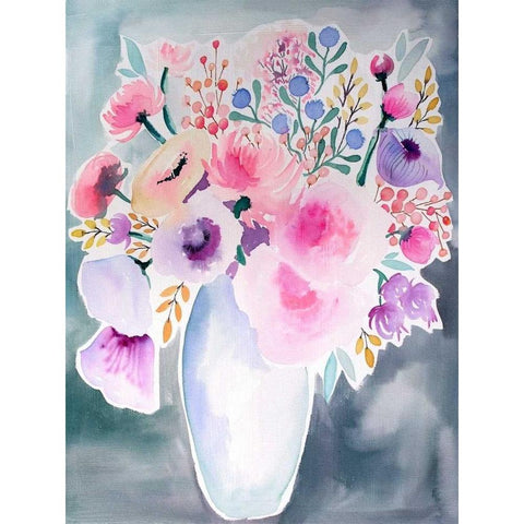 Spring Showers Bouquet Gold Ornate Wood Framed Art Print with Double Matting by Esther Bley Designs