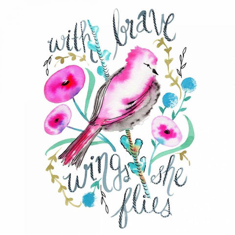 With Brave Wings She Flies Black Modern Wood Framed Art Print with Double Matting by Esther Bley Designs