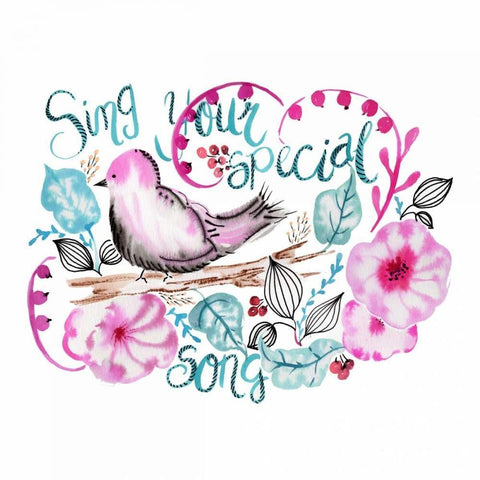 Sing Your Special Song White Modern Wood Framed Art Print with Double Matting by Esther Bley Designs