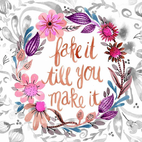 Fake It Till You Make It Gold Ornate Wood Framed Art Print with Double Matting by Esther Bley Designs
