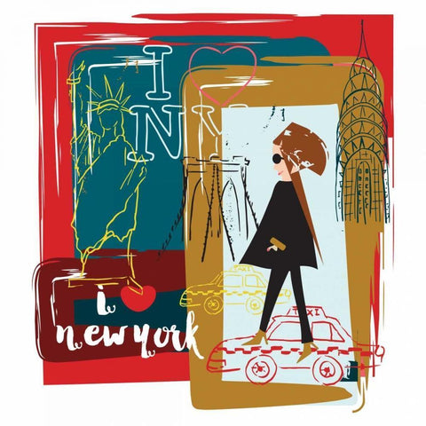 I Love New York White Modern Wood Framed Art Print by Esther Bley Designs
