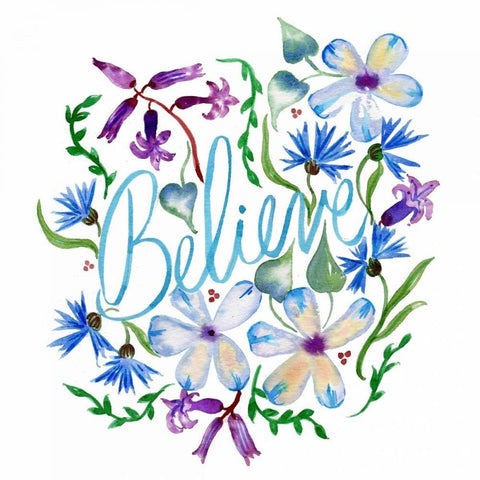 Believe, Enchanted Garden White Modern Wood Framed Art Print with Double Matting by Esther Bley Designs